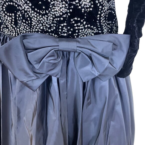 Vintage Nili Martin Womens Black Velvet & Taffeta Gown Dress With Sequins Sz 10 - Picture 5 of 8